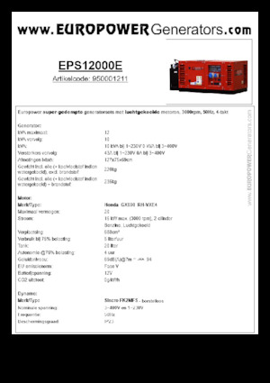 Agregaty prądotwórcze z silnikiem spalinowym Europower EPS12000E (S)