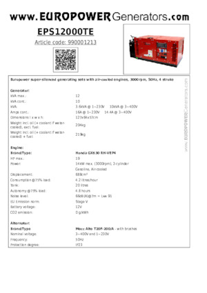 Agregaty prądotwórcze z silnikiem spalinowym Europower EPS12000TE (MA)