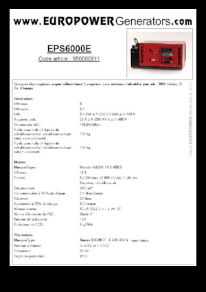 Agregaty prądotwórcze z silnikiem spalinowym Europower EPS6000E (S)