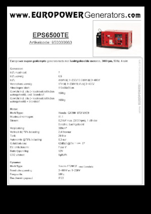 Agregaty prądotwórcze z silnikiem spalinowym Europower EPS6500TE (S)