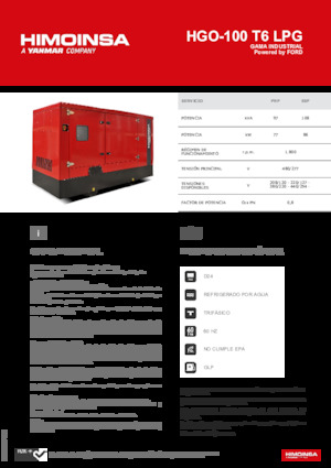Agregaty prądotwórcze z silnikiem spalinowym HIMOINSA HGO-100 T6 LPG