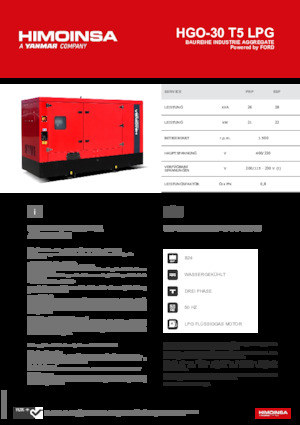 Agregaty prądotwórcze z silnikiem spalinowym HIMOINSA HGO-30 T5 LPG