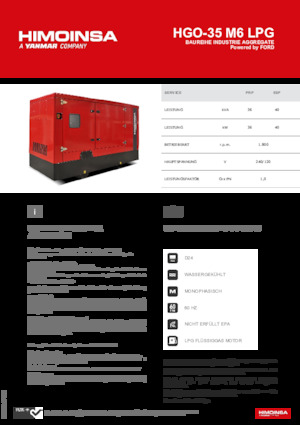 Agregaty prądotwórcze z silnikiem spalinowym HIMOINSA HGO-35 M6 LPG