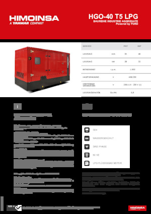 Agregaty prądotwórcze z silnikiem spalinowym HIMOINSA HGO-40 T5 LPG