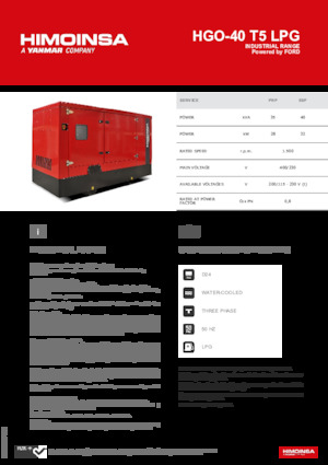 Agregaty prądotwórcze z silnikiem spalinowym HIMOINSA HGO-40 T5 LPG