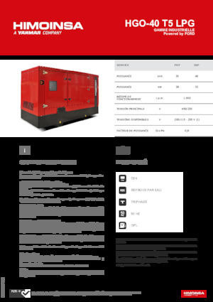 Agregaty prądotwórcze z silnikiem spalinowym HIMOINSA HGO-40 T5 LPG