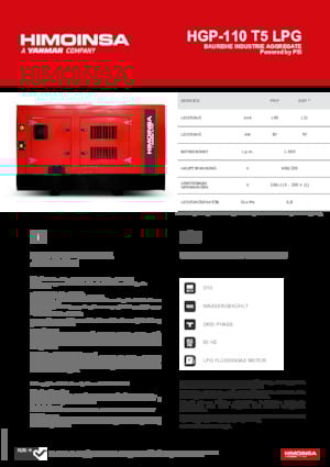 Agregaty prądotwórcze z silnikiem spalinowym HIMOINSA HGP-110 T5 LPG
