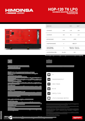 Agregaty prądotwórcze z silnikiem spalinowym HIMOINSA HGP-120 T6 LPG