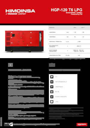 Agregaty prądotwórcze z silnikiem spalinowym HIMOINSA HGP-120 T6 LPG