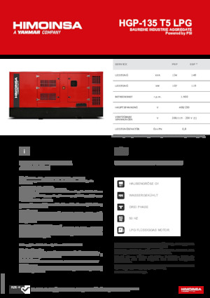 Agregaty prądotwórcze z silnikiem spalinowym HIMOINSA HGP-135 T5 LPG