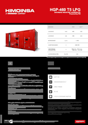 Agregaty prądotwórcze z silnikiem spalinowym HIMOINSA HGP-460 T5 LPG