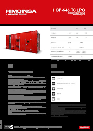 Agregaty prądotwórcze z silnikiem spalinowym HIMOINSA HGP-545 T6 LPG