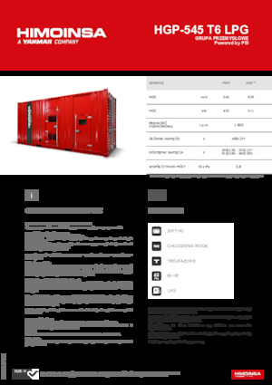 Agregaty prądotwórcze z silnikiem spalinowym HIMOINSA HGP-545 T6 LPG