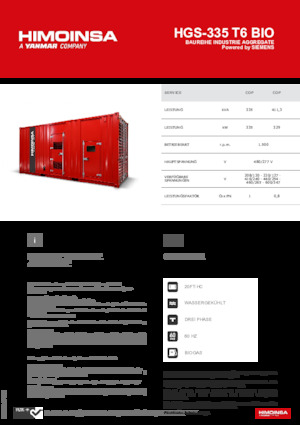 Agregaty prądotwórcze z silnikiem spalinowym HIMOINSA HGS-335 T6 BIO