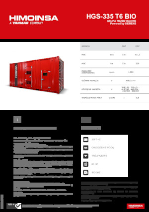 Agregaty prądotwórcze z silnikiem spalinowym HIMOINSA HGS-335 T6 BIO