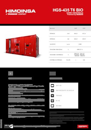 Agregaty prądotwórcze z silnikiem spalinowym HIMOINSA HGS-435 T6 BIO
