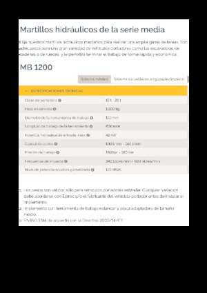 Młoty hydrauliczne Epiroc MB 1200