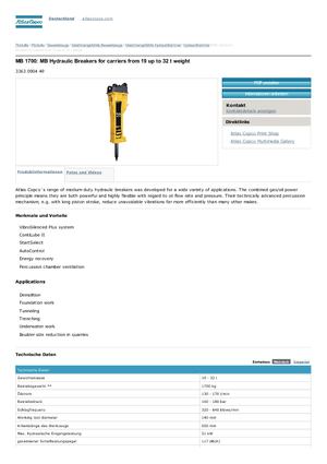 Młoty hydrauliczne Atlas Copco MB 1700