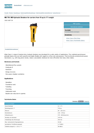 Młoty hydrauliczne Atlas Copco MB 750