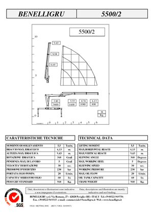 Hydrauliczne żurawie do załadunku Benelligru 5500/2