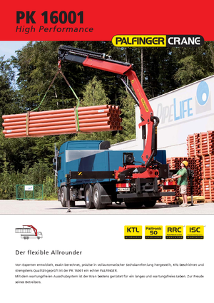 Hydrauliczne żurawie do załadunku Palfinger PK 16001 K B