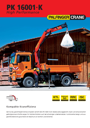 Hydrauliczne żurawie do załadunku Palfinger PK 16001 K B
