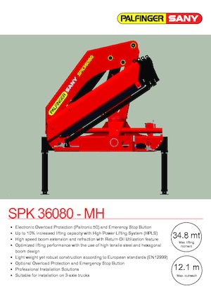 Hydrauliczne żurawie do załadunku Sany SPK 36080 A