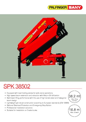 Hydrauliczne żurawie do załadunku Sany SPK 38502 E