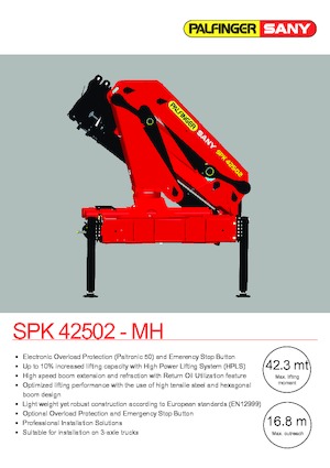 Hydrauliczne żurawie do załadunku Sany SPK 42502 E