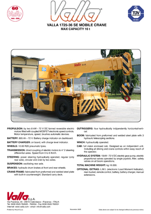Przemysłowe żurawie samojezdne Valla 1725-36 SE