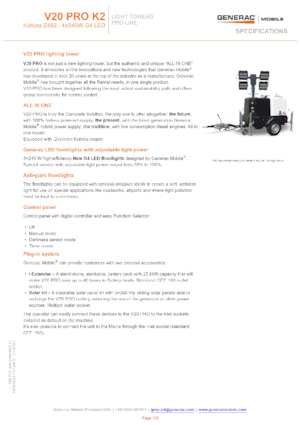 Maszty oświetleniowe Generac Mobile V 20 Pro