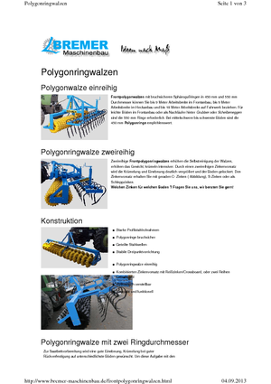 Walce łąkowe i polowe Bremer PG 250 V