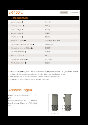 Montowane głowice frezarskie do koparek hydraulicznych Erkat ER 400L