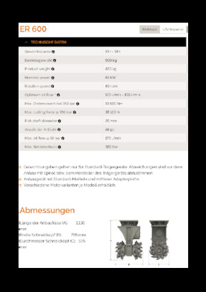 Montowane głowice frezarskie do koparek hydraulicznych Erkat ER 600