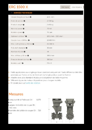 Montowane głowice frezarskie do koparek hydraulicznych Erkat ERC 1500X
