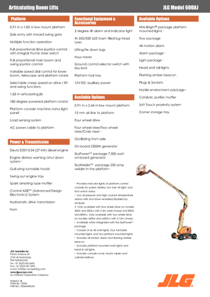 Kołowe przegubowe podnośniki koszowe JLG 600AJ