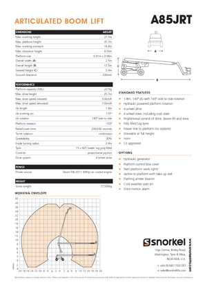 Kołowe przegubowe podnośniki koszowe Snorkel A85JRT