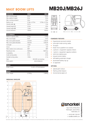 Kołowe platformy robocze z masztem pionowym Snorkel MB26J