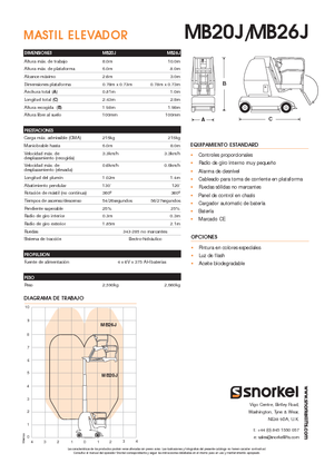Kołowe platformy robocze z masztem pionowym Snorkel MB26J