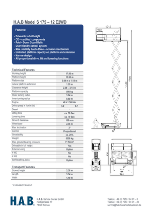 Kołowe podnośniki nożycowe HAB S 175-12 E 2WD