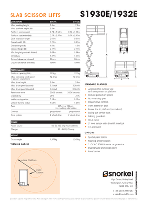 Kołowe podnośniki nożycowe Snorkel S1930E