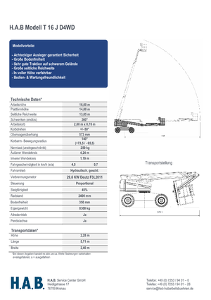 Kołowe teleskopowe platformy robocze HAB T 16 JD 4WD