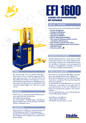 Wózki podnośnikowe z siedziskiem Stöcklin EFI 1600