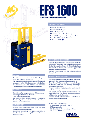 Wózki podnośnikowe z siedziskiem Stöcklin EFS 1600