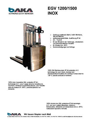 Wózki paletowe elektryczne Baka EGV 1200-32 Inox