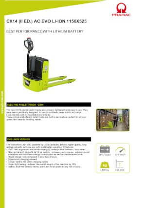 Wózek paletowy ręczny PRAMAC Lifter CX 14 EVO Li-Ion