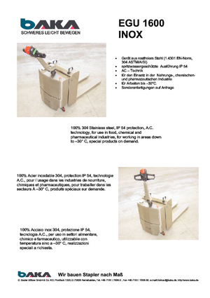 Wózek paletowy ręczny Baka EGU 1600 Inox