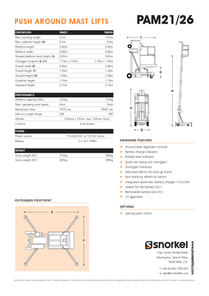 Kołowe platformy robocze z masztem pionowym Snorkel PAM26AC