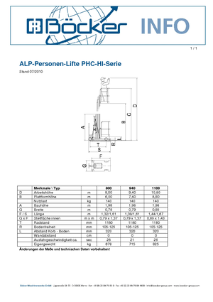Kołowe platformy robocze z masztem pionowym ALP-Lift PHC-HI 940