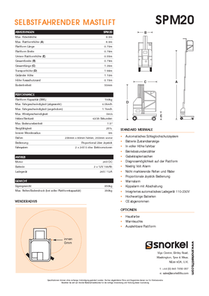 Kołowe platformy robocze z masztem pionowym Snorkel SPM20